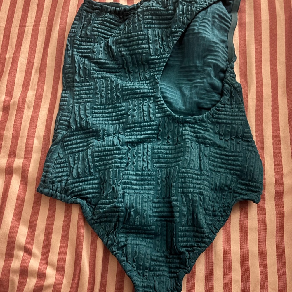 Bottega Veneta Pool One Shoulder Textured Swimsuit Teal Small